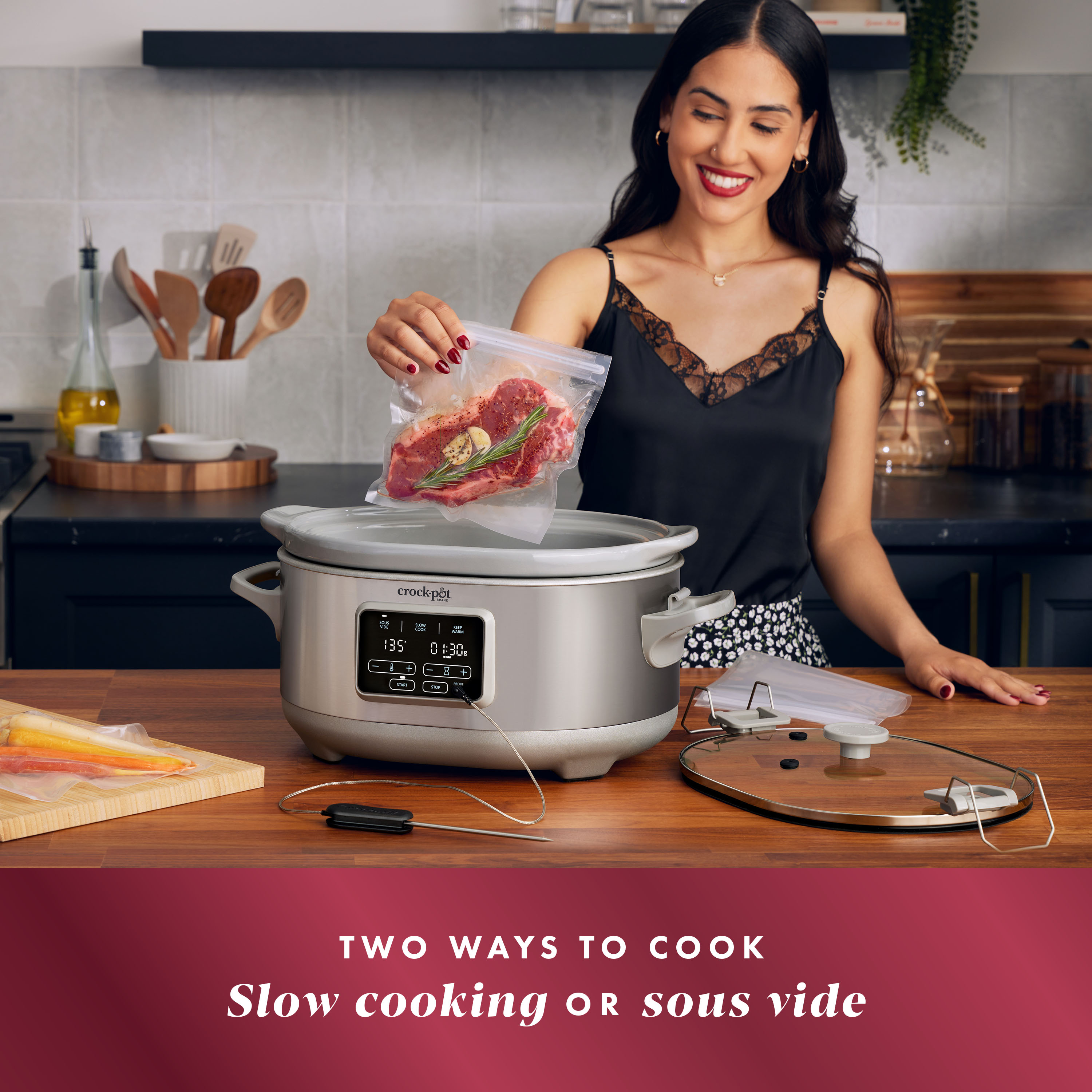 Alternative view of Crock-Pot Programmable 7-Quart Cook & Carry Slow Cooker with Sous Vide, Stainless Steel